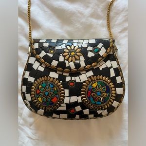 Mosaic Stone Clutch with Metal Strap
